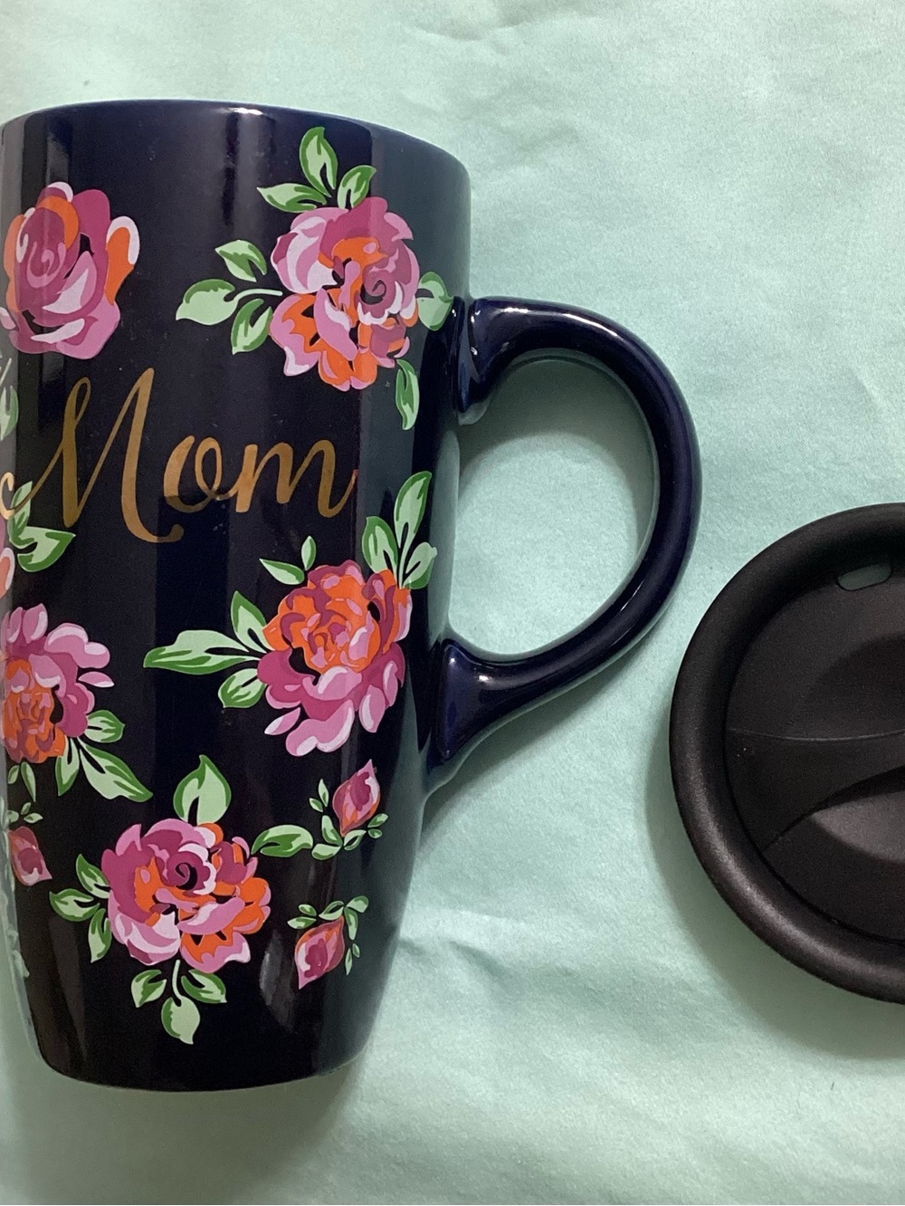 Sheffield Home Navy Blue Floral MOM Coffee Mug Lid Cup Set